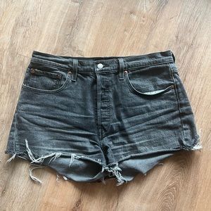 Distressed button-fly high-rise shorts